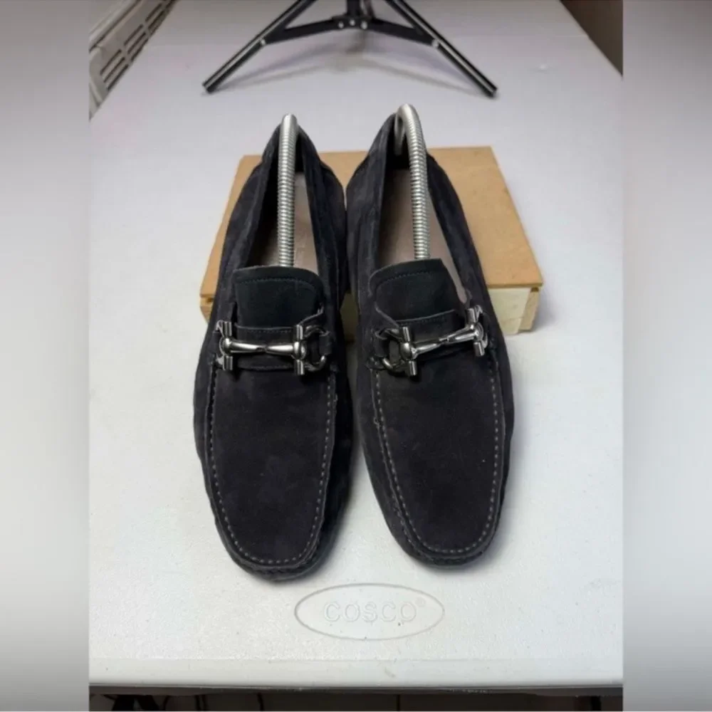 Salvatore Ferragamo Parigi Gancini Driving Loafers Suede Bit Mens Size 7